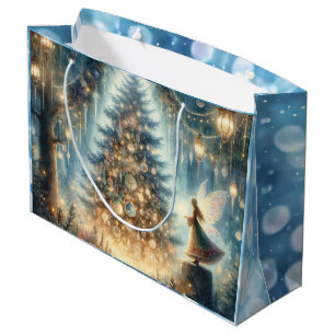 Little Christmas Fairy in an Enchanted Forest Large Gift Bag