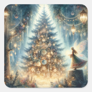 Little Christmas Fairy in an Enchanted Forest Square Sticker