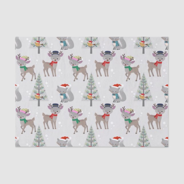 Little Christmas Festive Forest Deer Tissue Paper (Front)