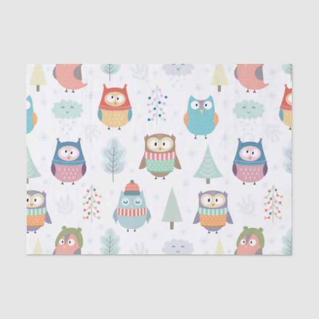 Little Christmas Festive Owls Tissue Paper (Front)
