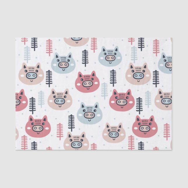 Little Christmas Festive Piggies Tissue Paper (Front)
