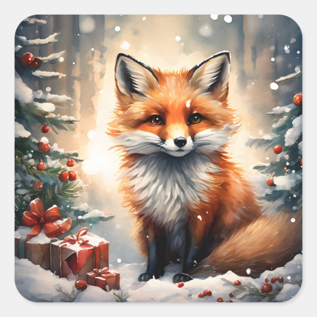 Little Christmas Fox Square Sticker (Front)