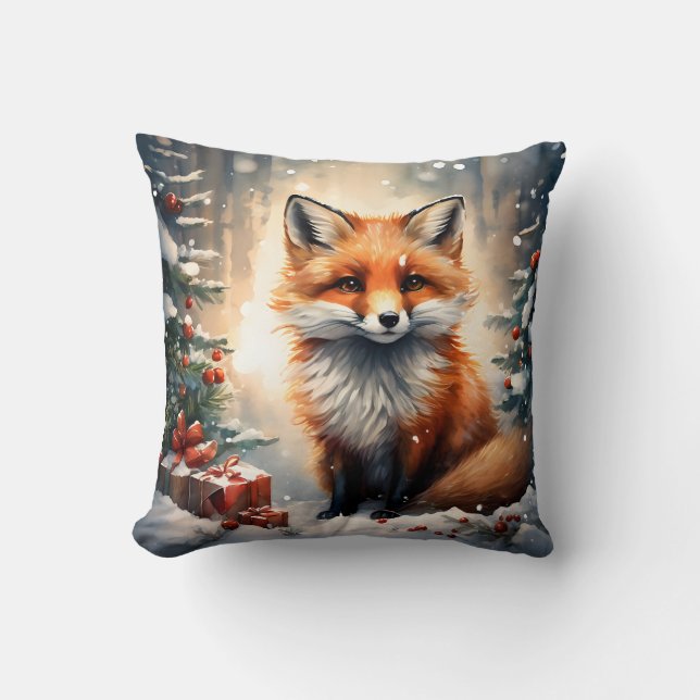Little Christmas Fox Throw Pillow (Front)