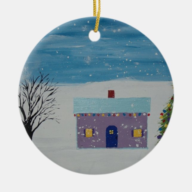 Little Christmas House Ceramic Ornament (Front)