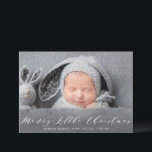 Little christmas joy holiday birth announcement<br><div class="desc">white script design with a lovely newborn baby photo,  the image and text detail of this card can be personalized.</div>