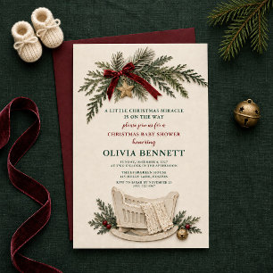Little Christmas Miracle Rustic Baby Shower Invitation