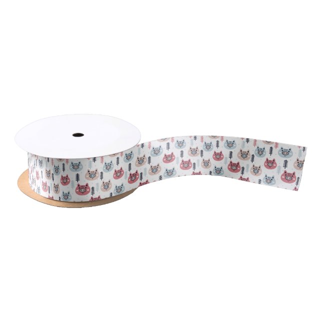 Little Christmas Piggies | Festive Design Satin Ribbon (Spool)