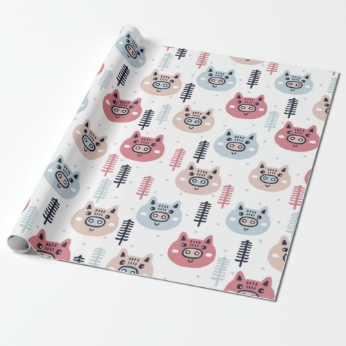 Little Christmas Piggies  Festive Themed Pigs Wrapping Paper