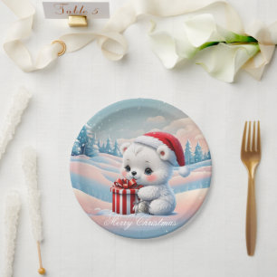 Little Christmas polar bear Paper Plates