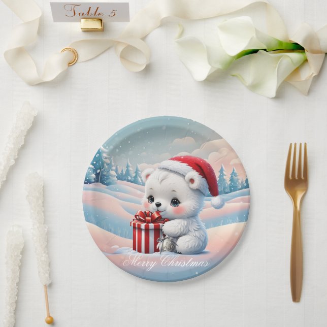 Little Christmas polar bear  Paper Plates (Wedding)