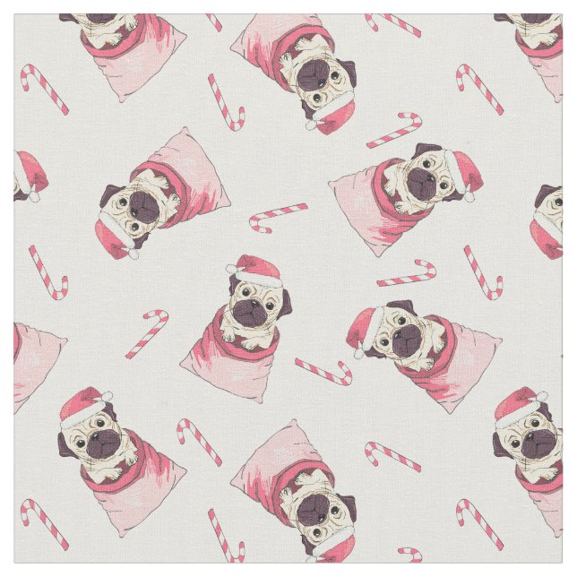 Little Christmas Pugs Fabric (Close Up)