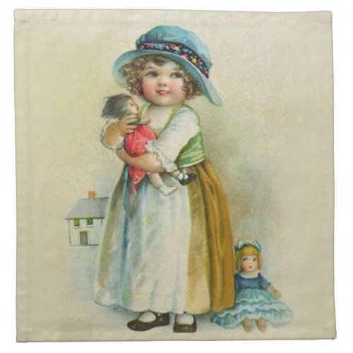 Little Chubby Cheeks Girl Holding Tattered Doll Cloth Napkin
