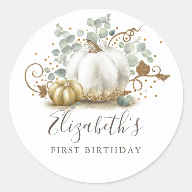 Little Cinderella Pumpkin Fall 1st Birthday Party Classic Round Sticker ...