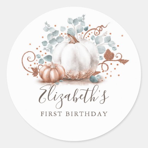 Little CinderellaPink Pumpkin Fall Birthday Party Classic Round Sticker