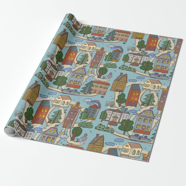 little city houses pattern  wrapping paper (Unrolled)