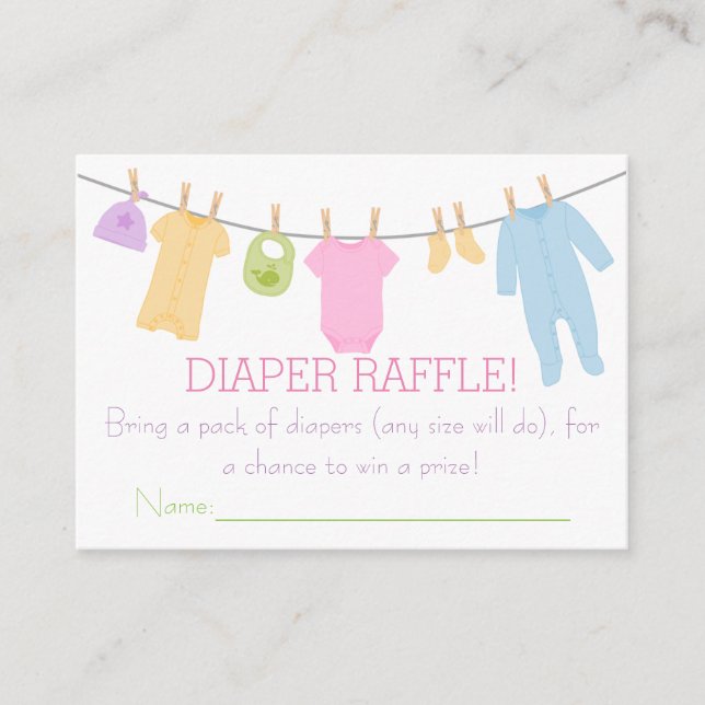 Little Clothes Baby Shower Diaper Raffle Tickets Enclosure Card (Front)