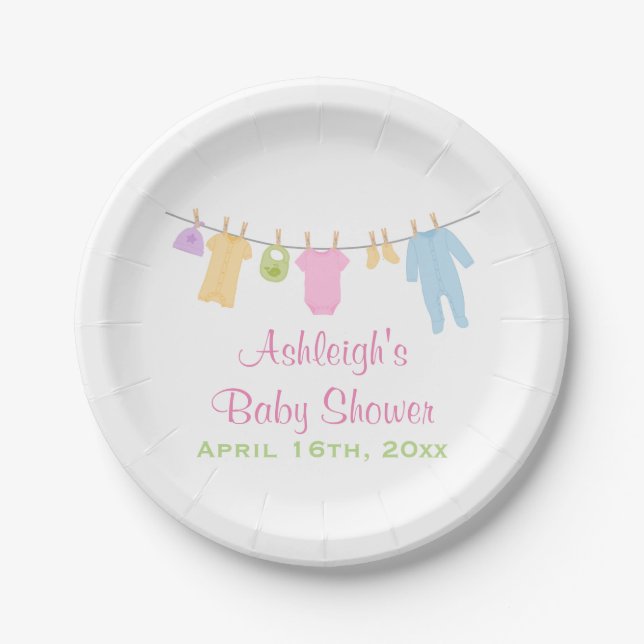 Little Clothes Baby Shower Paper Plates (Front)