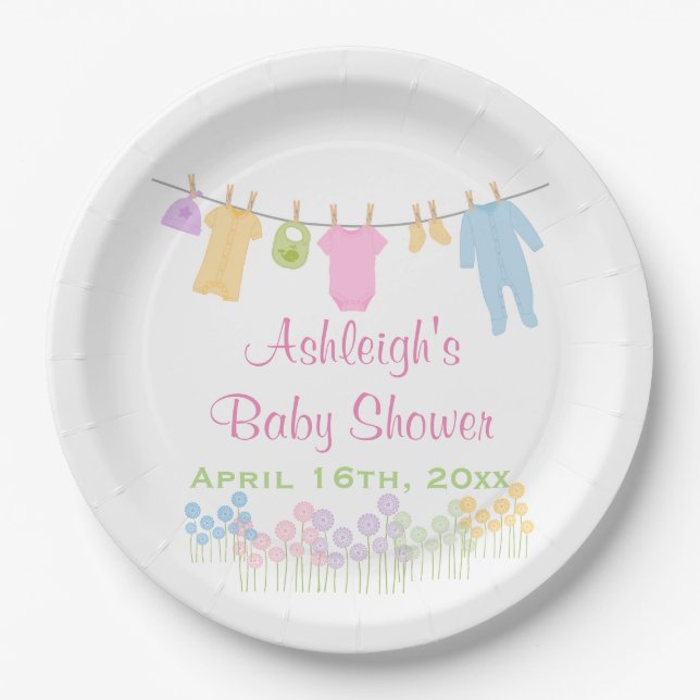 Little Clothes Baby Shower Paper Plates (Front)