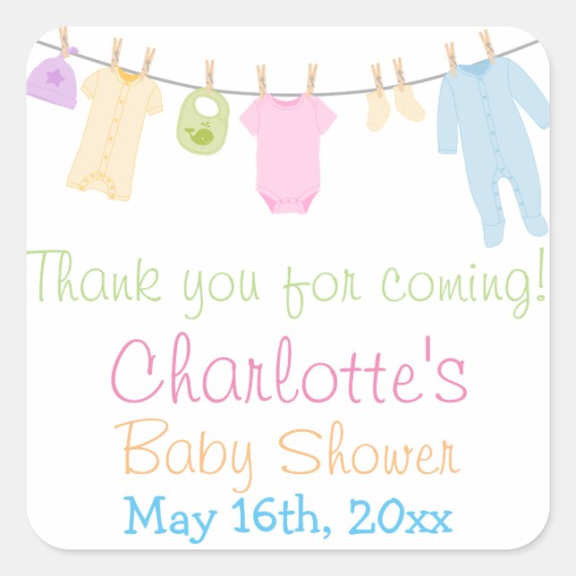 Little Clothes Baby Shower Party Favor Square Sticker (Front)