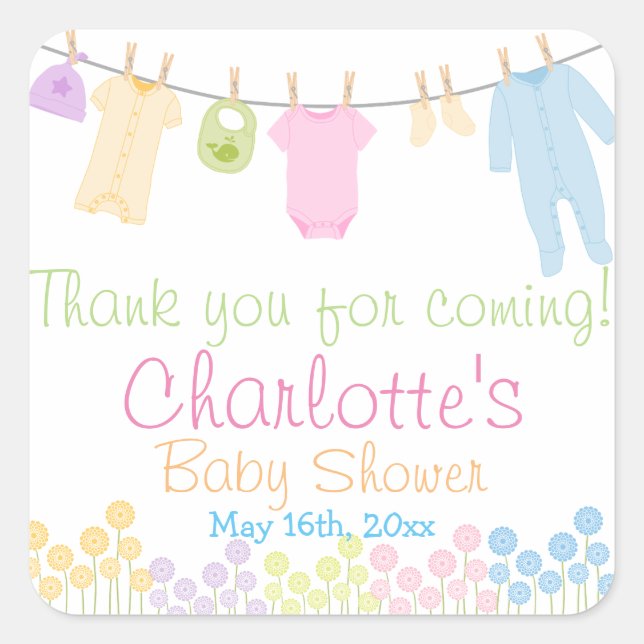 Little Clothes Baby Shower Party Favor Square Sticker (Front)