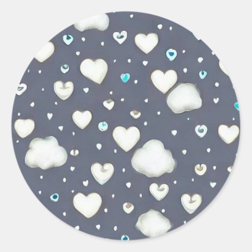 Little Clouds  Hearts Classic Round Sticker