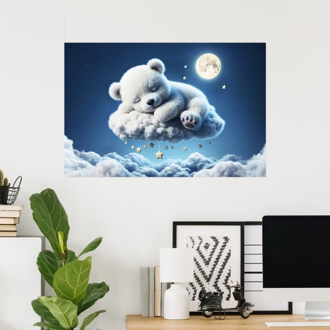 Little clouds teddy stars moon fantasy art poster (Home Office)