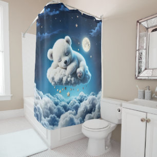 Little clouds teddy stars moon fantasy art shower curtain