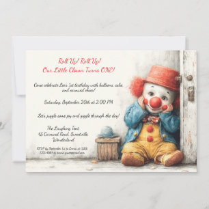 Little Clown 1st Birthday Show Invitation
