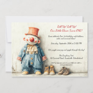 Little Clown 1st Birthday Show Invitation