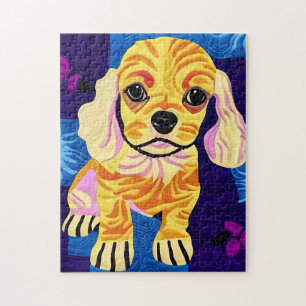 Little Cocker Spaniel Puppy Quilt Like Design Jigsaw Puzzle