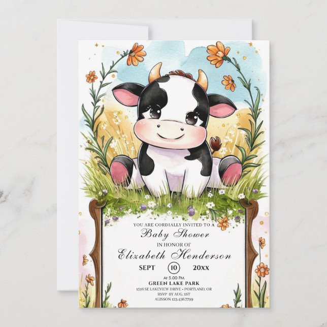 Little Colorful Boho Cow Baby Shower Invitation (Front)