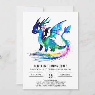 Little Colorful Dragon Digital Girl Birthday Invitation
