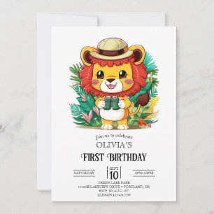 Little Colorful Lion 1st Birthday Digital Invitation