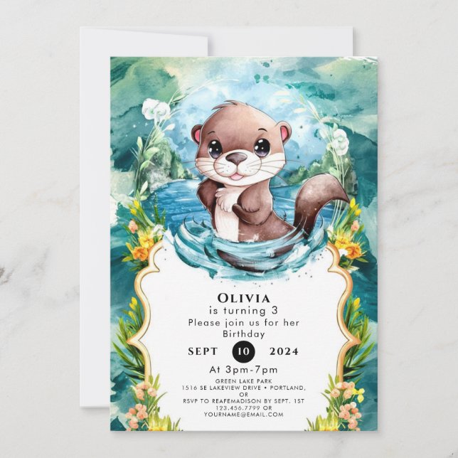 Little Colorful Otter Birthday Invitation (Front)