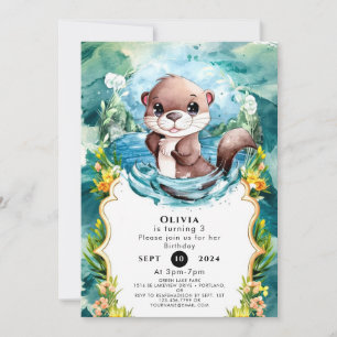 Little Colorful Otter Birthday Invitation