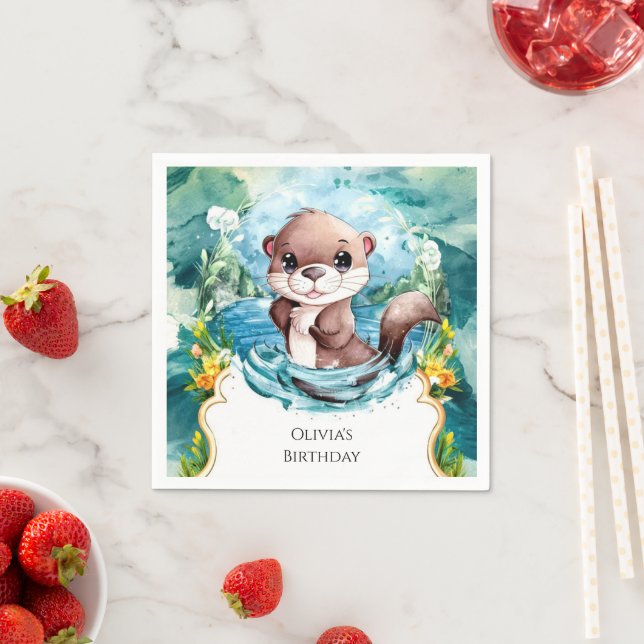 Little Colorful Otter Birthday Napkins (Insitu)