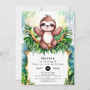 Little Colorful Sloth Birthday Invitation