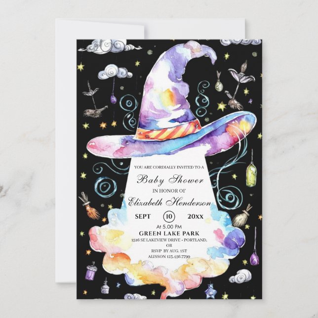 Little Colorful Wizard Hat Baby Shower Invitation (Front)