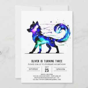 Little Colorful Wolf Digital Boy Birthday Invitation