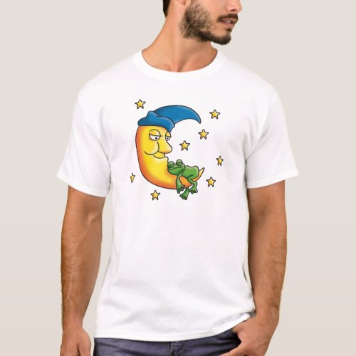 little comic frog sleeping on the moon T_Shirt
