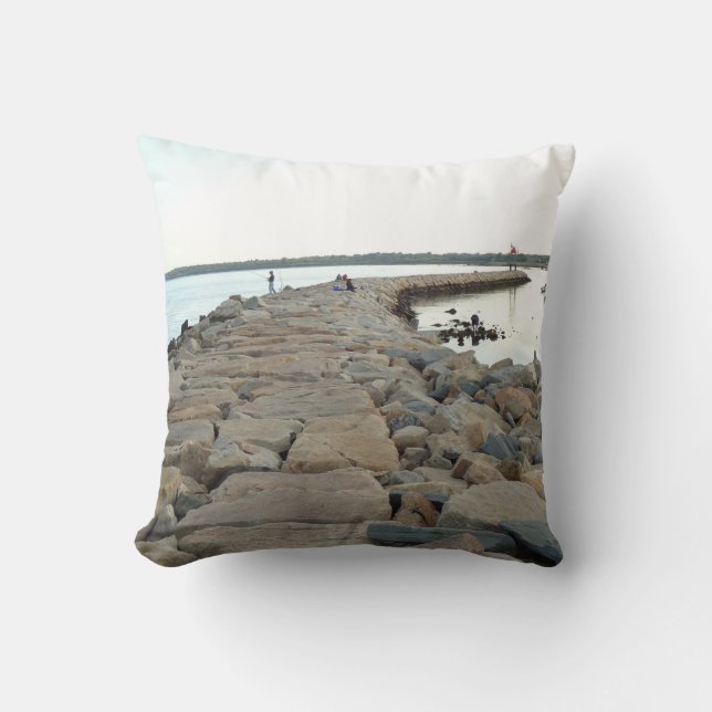 Little Compton, RI - Sakonnet Point breakwater Throw Pillow (Front)
