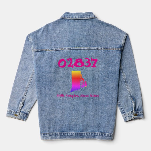 Little Compton, RI Zip Code - 02837, Rainbow Pride Denim Jacket (Back)
