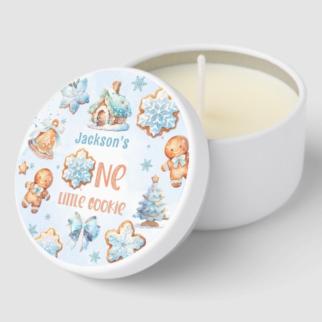 Little cookie 1st birthday blue gingerbread mini candle favors (Corner)