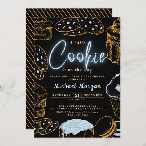 Little Cookie Baby Boy Blue and Black Baby Shower Invitation