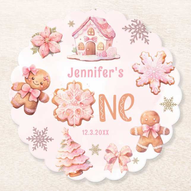 Little Cookie Christmas 1st Birthday Paper Coaster (Front)