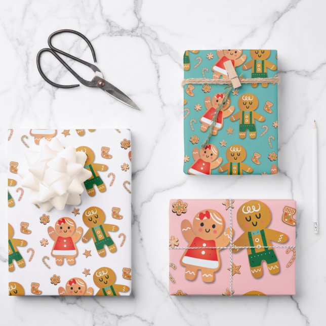 Little Cookie Christmas Gingerbread girl boy Wrapping Paper Sheets (Front)