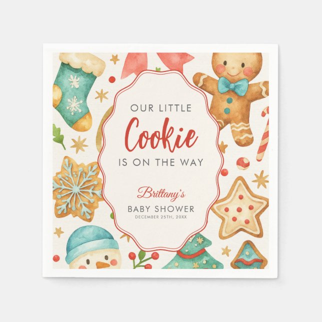 Little Cookie Is On The Way Christmas Baby Shower Napkins (Front)
