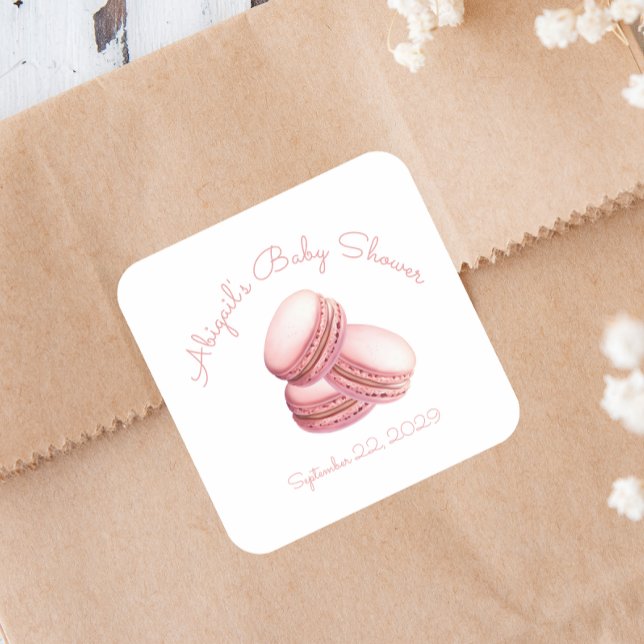 Little Cookie Macaron Pink Girl Baby Shower Square Sticker (Creator Uploaded)