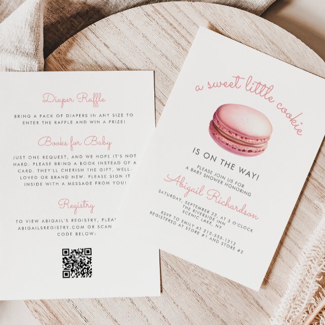 Little Cookie Macaron QR Code Pink Baby Shower Invitation (Creator Uploaded)
