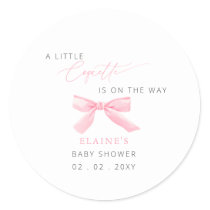Little Coquette Is On The Way Pink Bow Baby Shower Classic Round Sticker